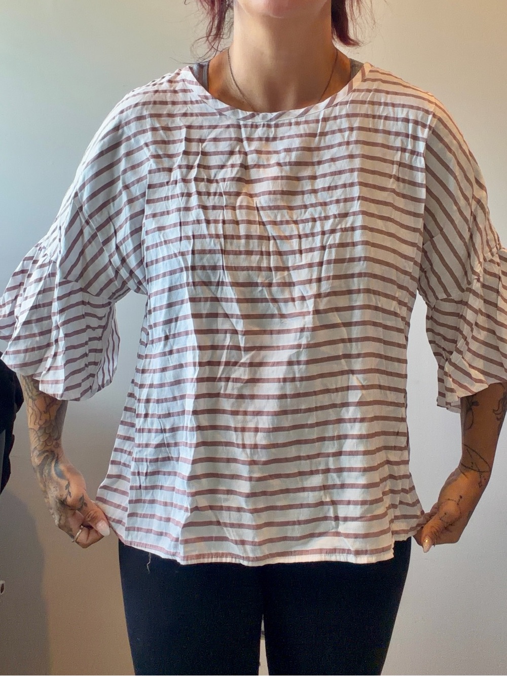 Express XL Womens Striped Blouse Ties in Back Round Neck‎ 3/4 Sleeves
